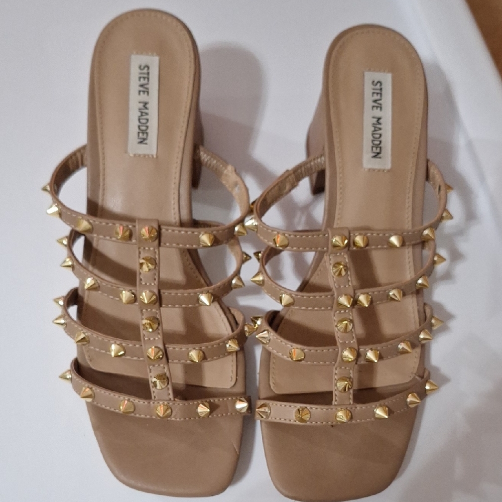 Steve Madden Women's Beige Studded Strappy Heeled Sandals